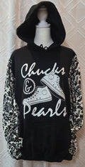 Chucks and Pearls (black), size 2XL with floral sweater sleeves
