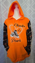 Chucks and Pearls Hoodie, size S with flannel sleeves