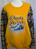 Chucks and Pearls Sweatshirt (yellow), size XL with flannel sleeves