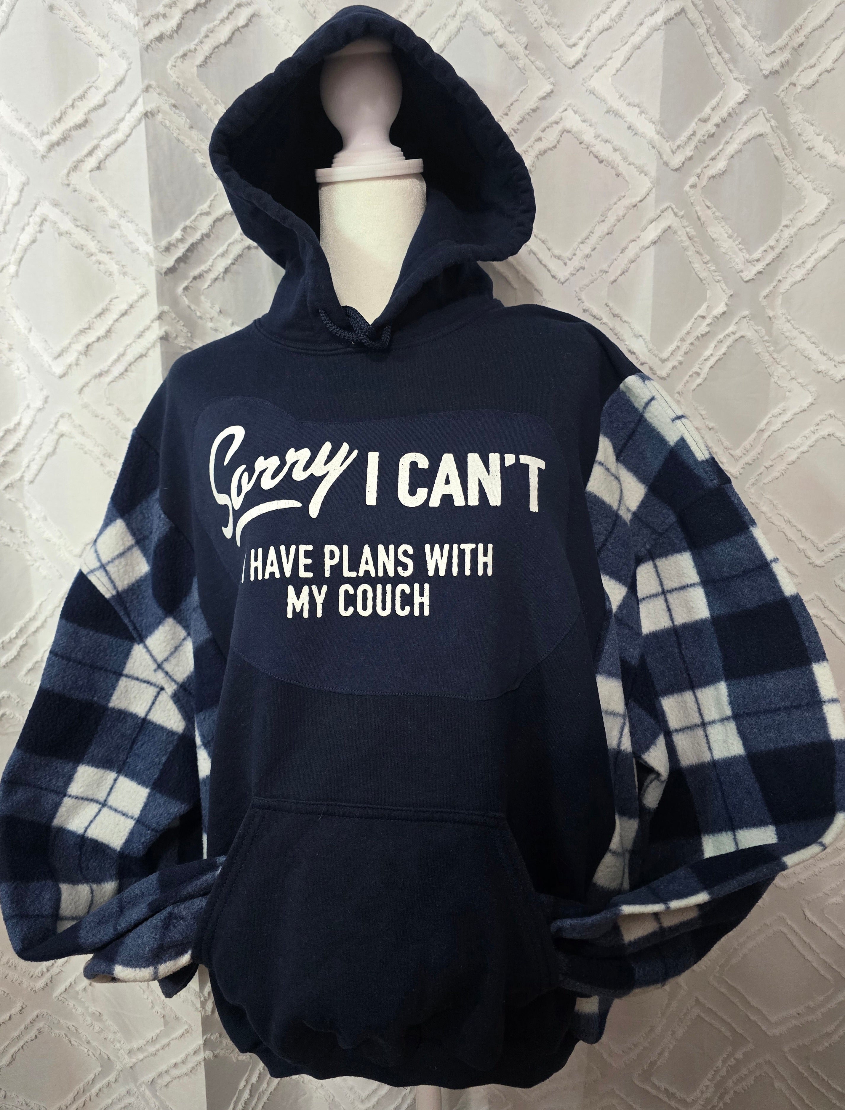 Couch Hoodie, size L with flannel sleeves