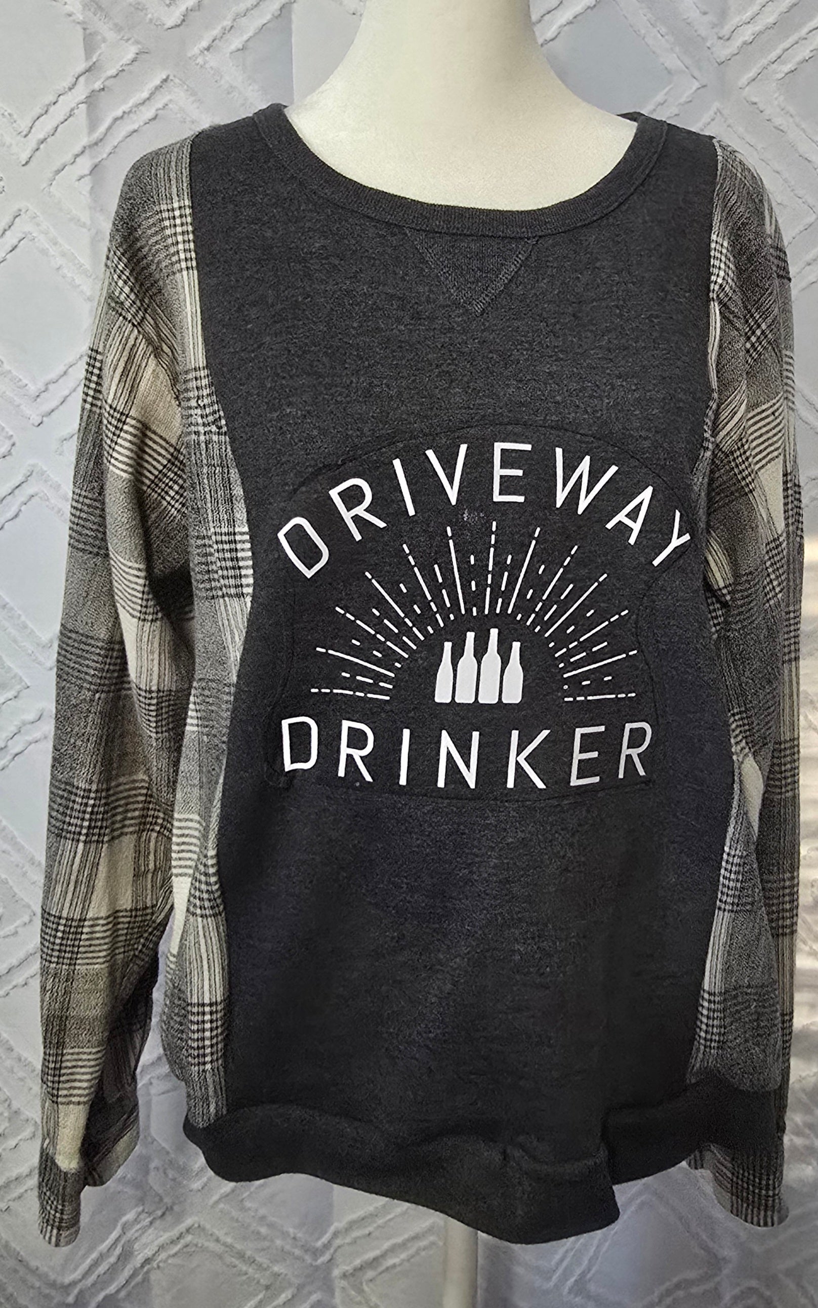 Driveway Drinker Sweatshirt, size M with cotton sleeves