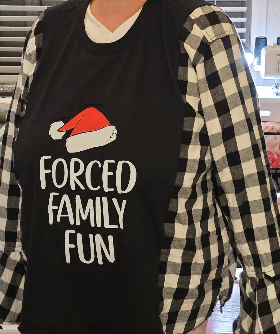 Family Fun Long Sleeve T-shirt, size XL with flannel sleeves