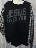 Jesus Loves You Sweatshirt, size XL with cotton sleeves