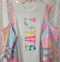 LOVE off-the-shoulder top with polyester sleeves, size S