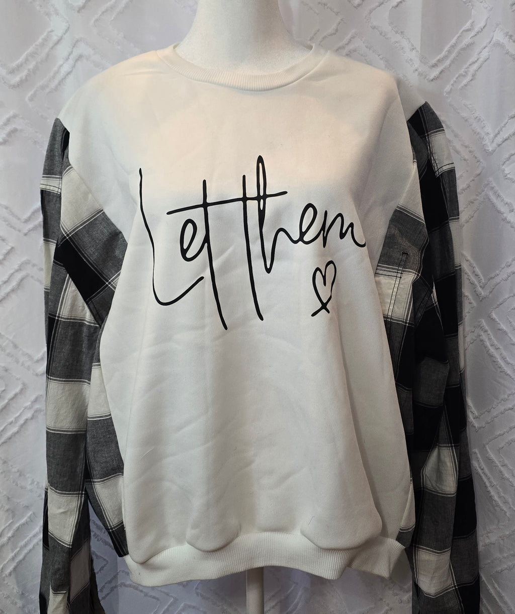 Let Them Sweatshirt, size XL, with flannel sleeves