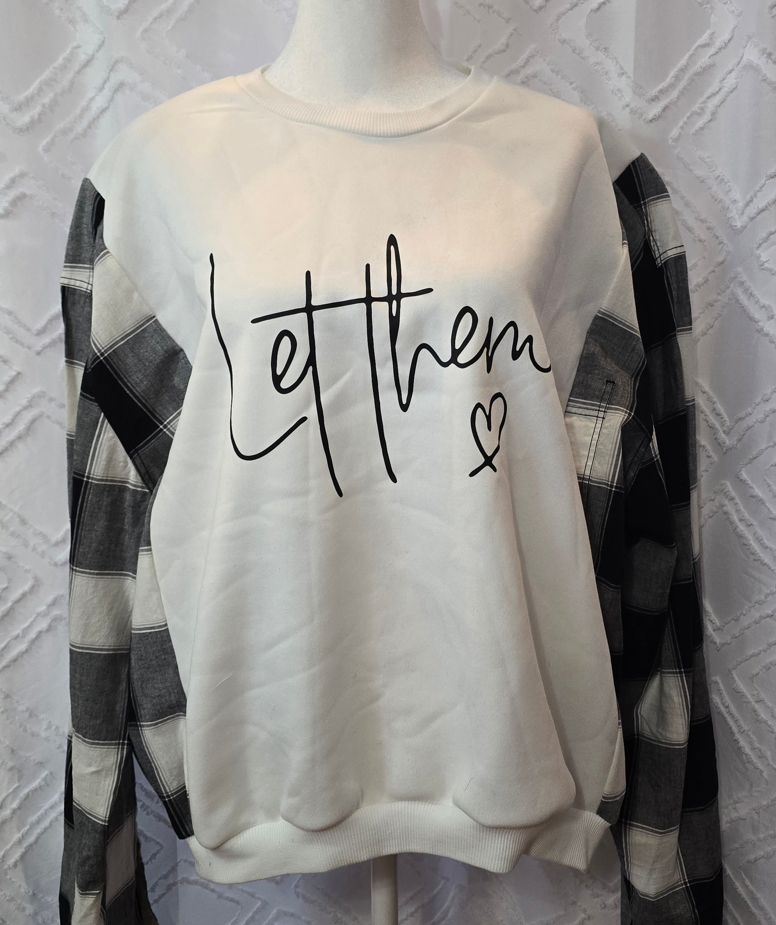 Let Them Sweatshirt, size XL, with flannel sleeves