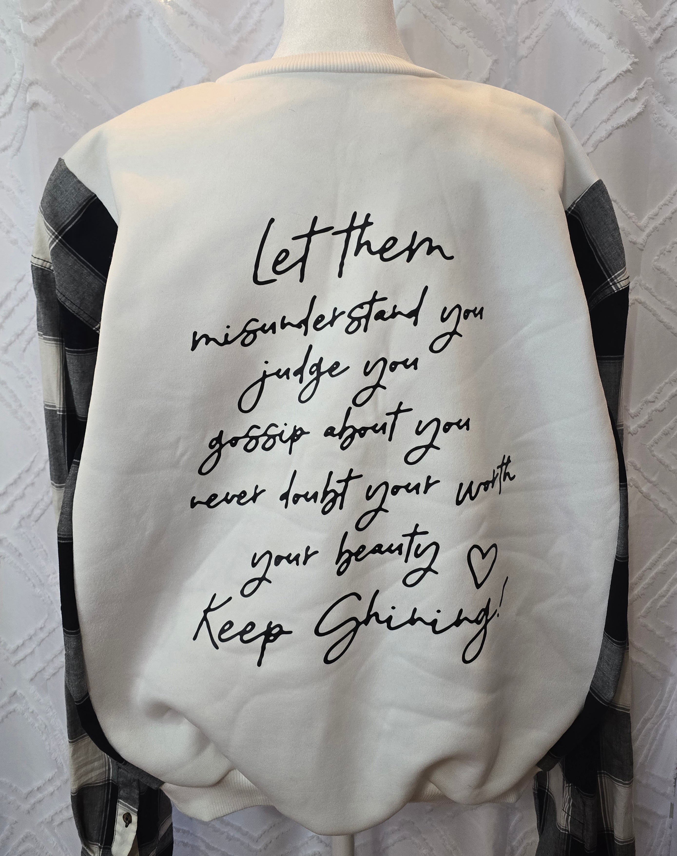 Let Them Sweatshirt, size XL, with flannel sleeves