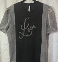 Love shirt with short, sparkly sleeves, size M