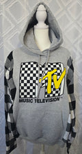 MTV Classic Logo Hoodie, size XL with flannel sleeves