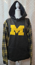 U of Michigan Hoodie, size XL with flannel sleeves