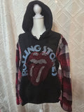 Rolling Stones Sparkle Classic Logo Hoodie, size XL with flannel sleeves