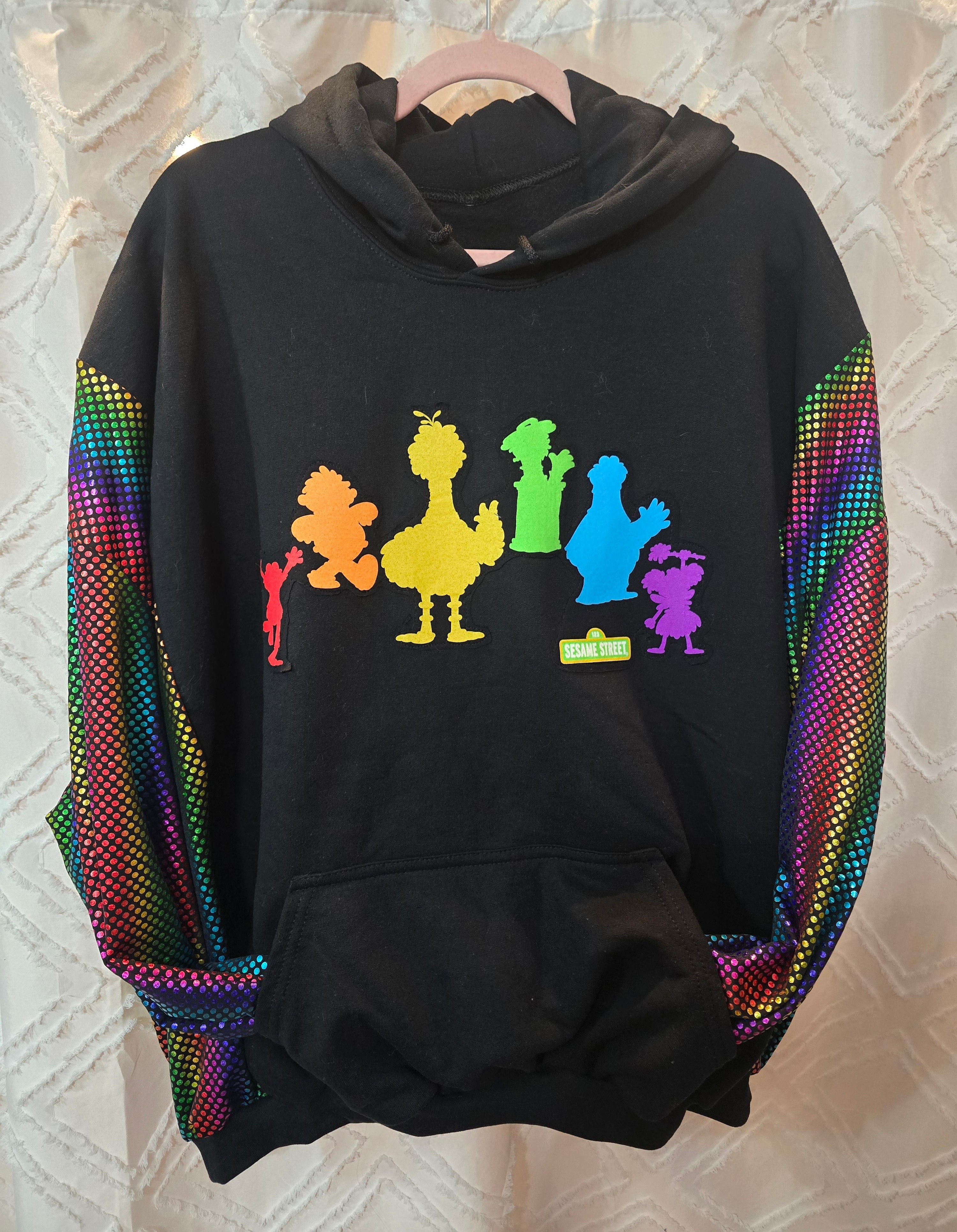 Sesame Street Hoodie with sparkly spandex sleeves, size XXL