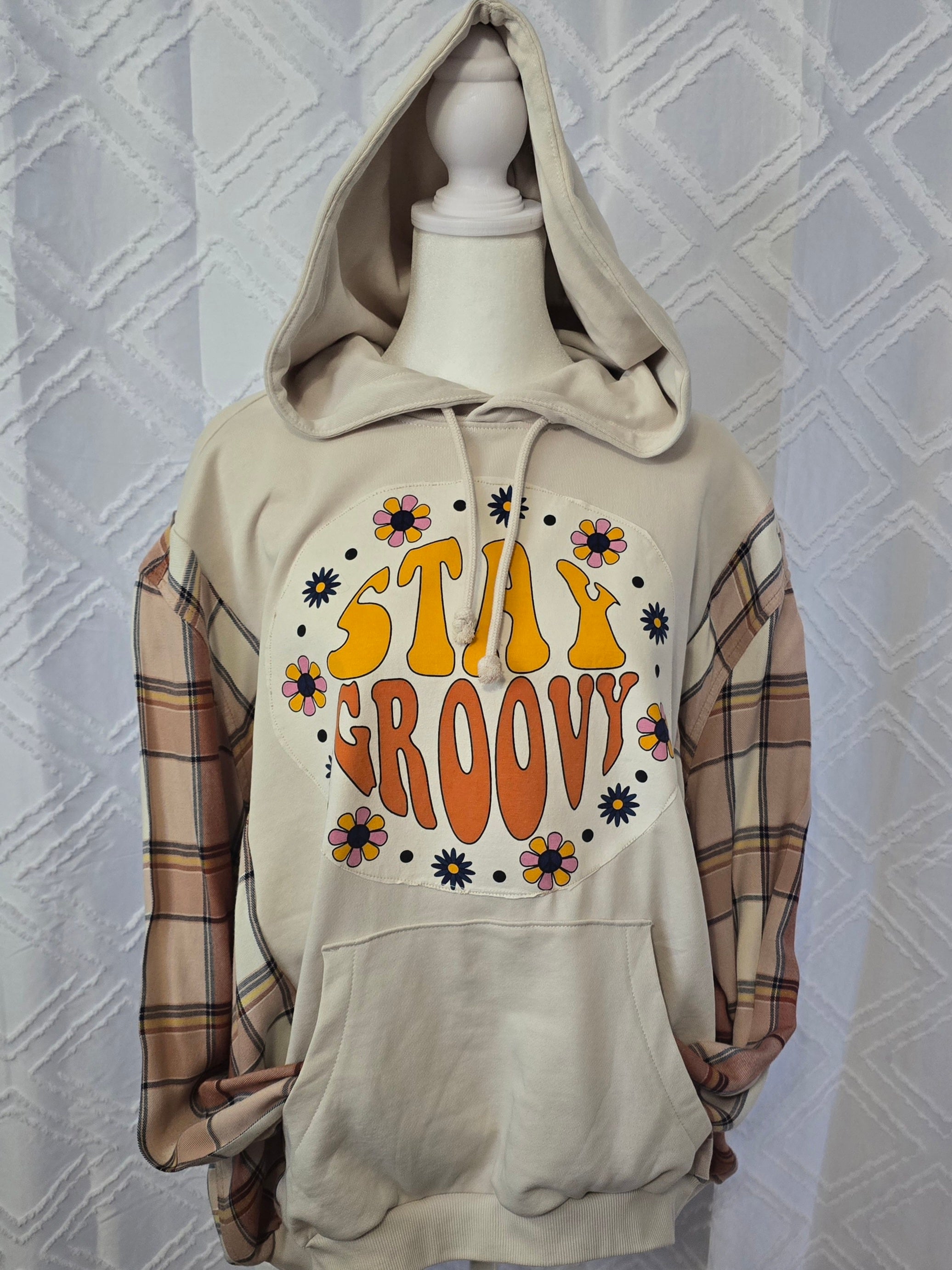 Stay Groovy Retro Hoodie, size 2XL with flannel sleeves