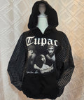 Tupac Shakur Hoodie, size L with flannel sleeves